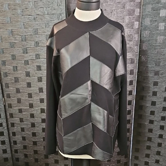 Suéter Chevron Protege para Hombre Negro Mezcla de Cuero y Lana Talla Grande Foto 2 de 4