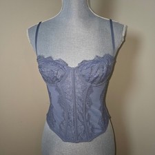Out From Under Corset Top Blue Lace Adjustable Straps Bustier Women's M