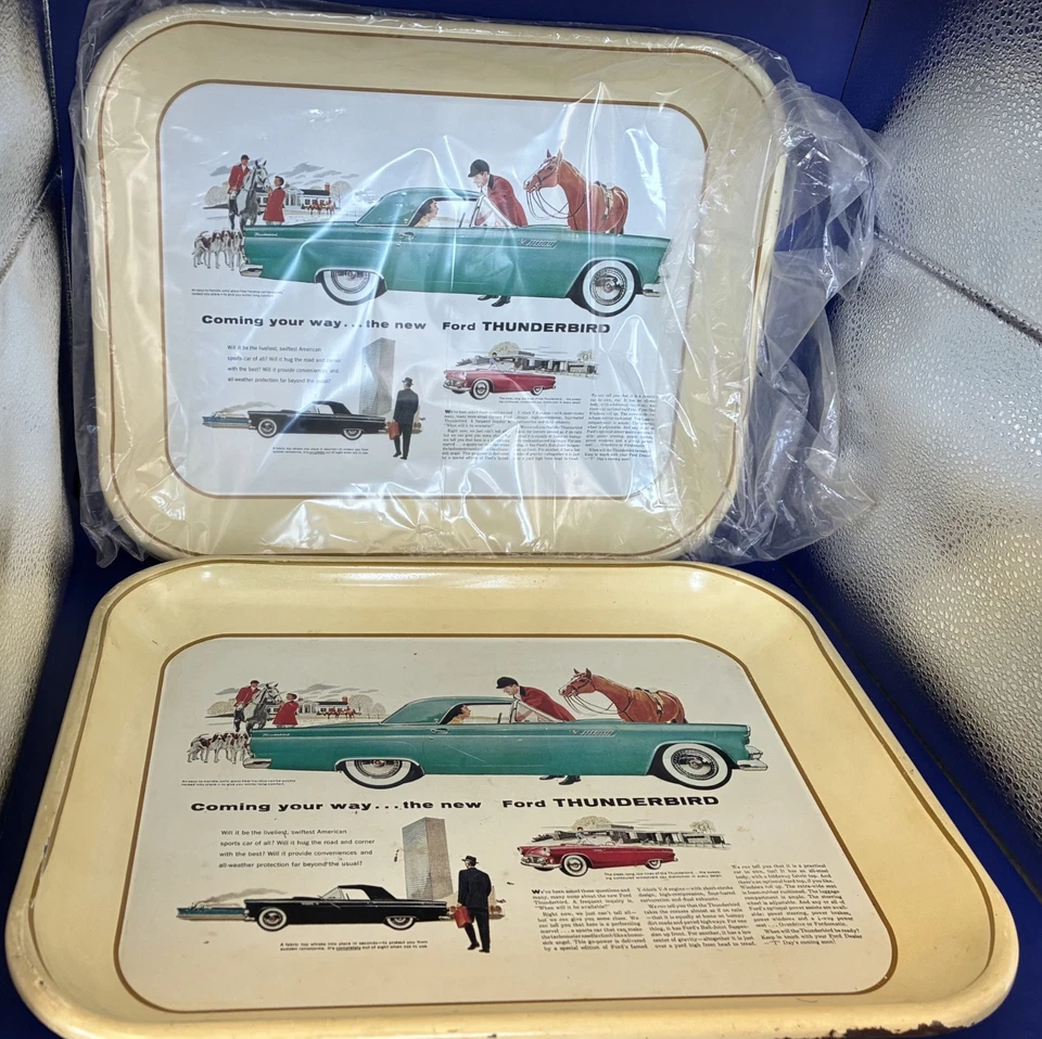 Two Rare 1976 Reproduction Of 1950’s Ford Thunderbird Metal Advertising Trays - Image 2 of 4