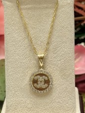 Pretty  Pendant On Yellow Gold 14k 585 Solid Gold With White Zirconia
