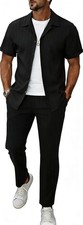 Men's 2 Piece Outfit Button Down Short Sleeve Loose Pants Set Summer Beach Va...