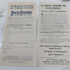 Antique Advertising Leaflets for "Health & Efficiency" 1919