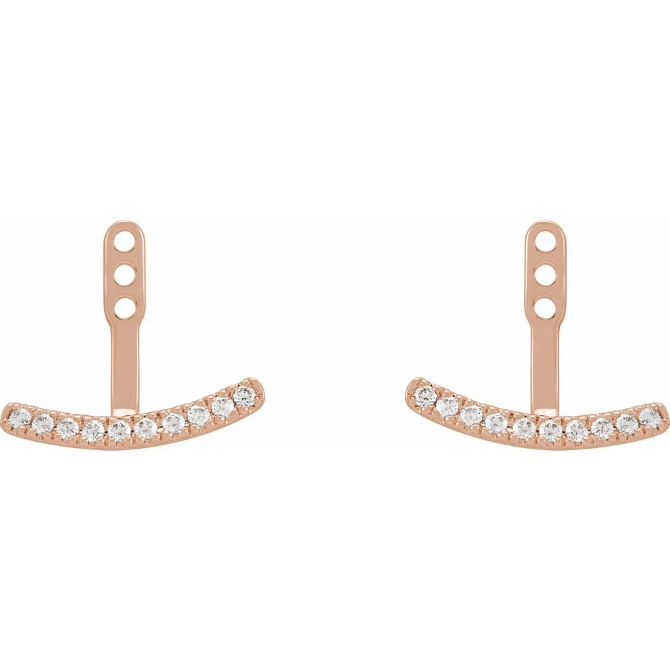 14k Rose Gold 1/5Ct Lab Grown Diamond Curved Bar Earrings Jackets for Mom - Image 2 of 4