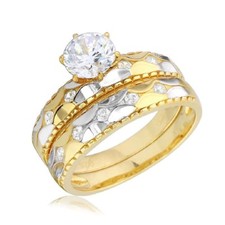 Sterling Silver 2-pcs Engagement / Wedding CZ Ring Set w/ 6 mm 1 ct Center CZ