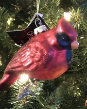 Christmas Shoppe Ornament Blown Glass Red Cardinal Bird on Twig