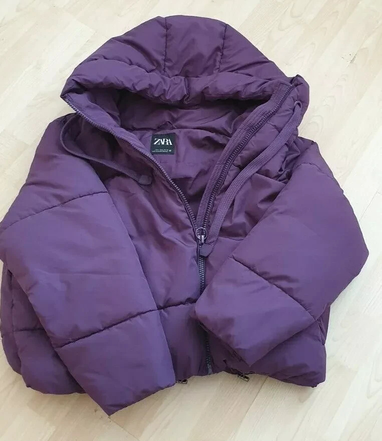 Zara Purple Oversized Water Repellent Puffer Jacket Coat NEW SIZE L