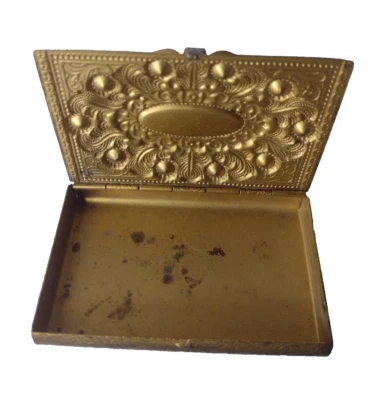 Hand Engraved Antique Cigarette Cases Small Size Gold Tone Metal Rare - Image 1 of 4