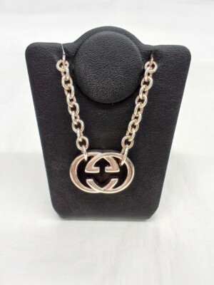 Authentic Gucci Interlocking G Necklace Pendant Silver Color