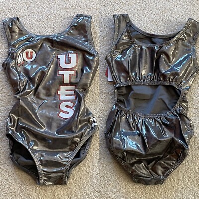 NWT University of Utah Utes Silver Grey College Open Back Gymnastics Leotard