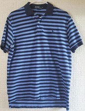 Polo Ralph Lauren Polo Shirt Mens M Navy Blue Striped Short Sleeve 100 Cotton