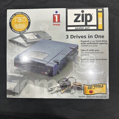 IOMEGA Zip 100 External Drive for PC Parallel Port #10012 - SEALED NEW - Rare!!