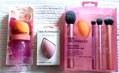 Real Techniques Lot Everyday Essentials Brush Sponge Set Face Powder Eye Cheek