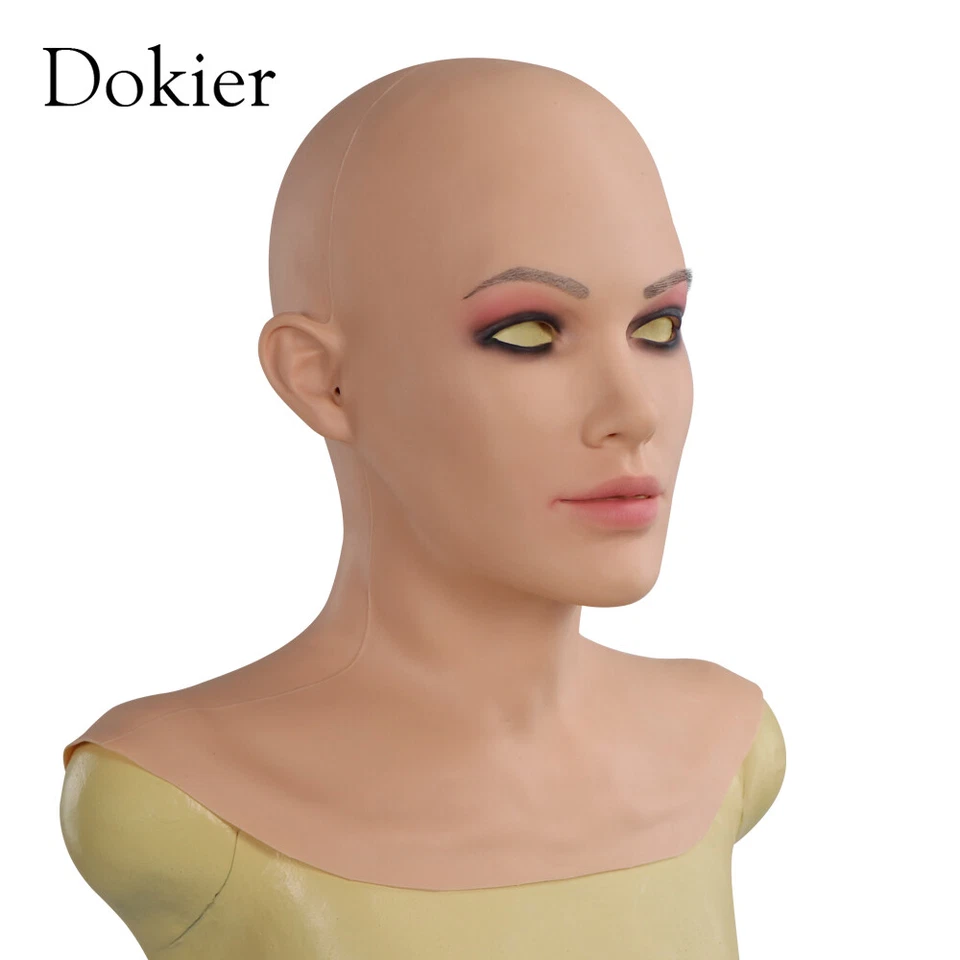 Máscara femenina de silicona Dokier máscaras de cabeza completa capuchas con cuello para travesti  Foto 2 de 4