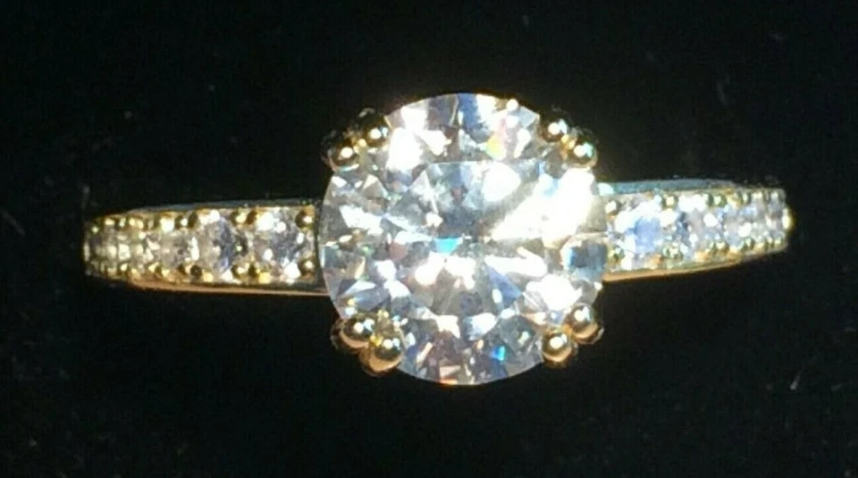 Moissanite Diamond Ring 8mm Round 2ct Stone 14k Gold Plated Sizes 6 to 10 US - Image 4 of 4