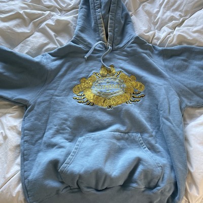 SUPREME Amanos O Odianos Sweatshirt Pullover Hoodie Love Hate Shirt Blue L  RARE | eBay