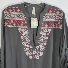Roper Shirt Blouse Womens Western Cowgirl Embroidered Gray Small S 