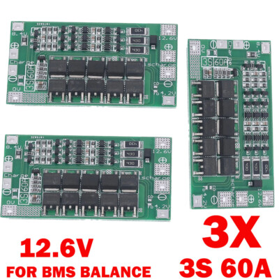 3Pcs 3S 60A Battery Protection Board Balance Charge Discharge Modules 12.6V NEW