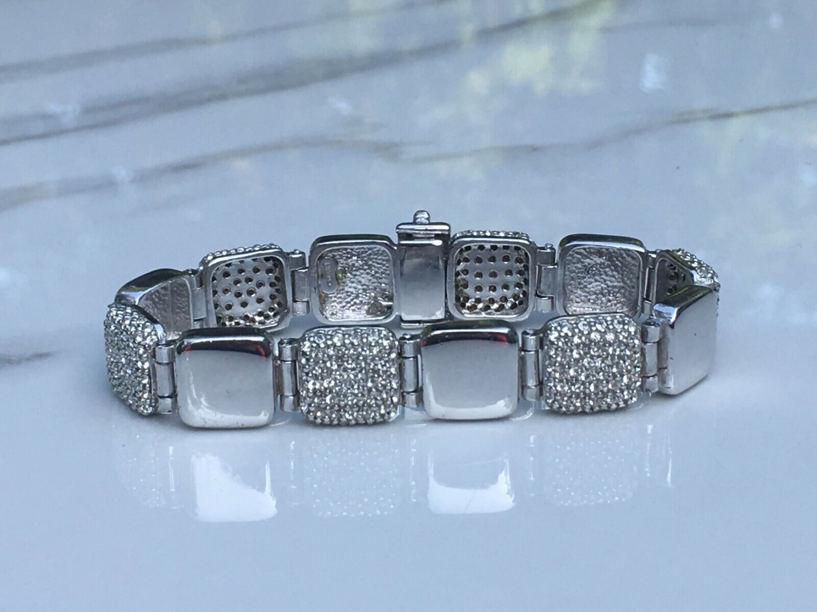 925 Cubic Zirconia White Silver Bracelet With Big Jade Stones And White Sapphires Elegant Birthday Gift