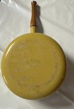 Vintage Descoware Belgium Cast Iron Cookware Yellow Sauce Pan Wood Handle No Lid