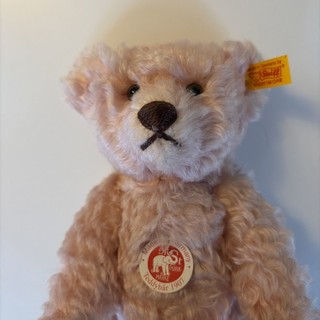 Steiff Teddybär 263 rosa Mohair mit Ohrmarke Anhänger & Etikett