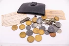 1940s GERMANY WW2 US MILITARY FOUND COIN COLLECTION & LEATHER WALLET