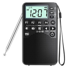 Battery Operated Portable Pocket AM/FM Radio Digital Tuning, Loud Black