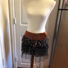 New Anthony's Juniors Mini Skirt Brown Belted Floral Skirt Size L/XL Juniors