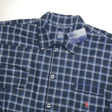 NEW Polo Ralph Lauren Sleep Shirt Mens S/M Small Medium Blue Plaid Cotton