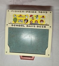 VINTAGE FISHER PRICE SCHOOL DAYS DESK-1972 With Magnetic Letters Cards.