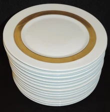 SET 13 A RAYNAUD LIMOGES CERALENE ANNEAU D'OR PATTERN 10.75" DINNER PLATES