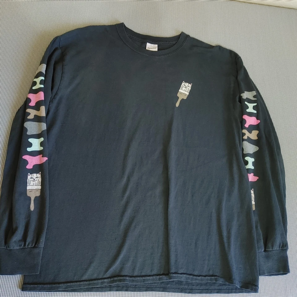 Ripndip Bob Ross Tee Shirt T Size LARGE Long Sleeve Dark Blue - Image 2 of 3