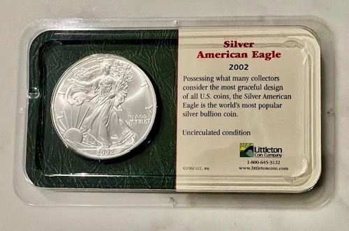 2002 SILVER AMERICAN EAGLE DOLLAR~$1~Uncirculated Sealed~LITTLETON COIN COMPANY