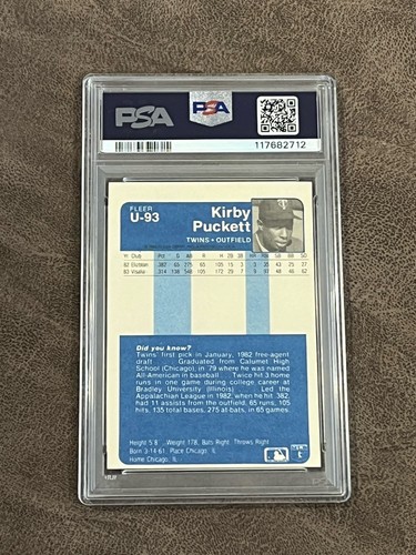 1984 Fleer Update Kirby Puckett #U-93 PSA 6 EX-MT Minnesota Twins HOF Rookie RC! - Picture 2 of 2