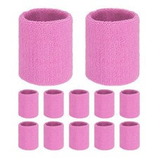 12PCS Sports Sweatbands, Cotton Wristbands Sweat Absorbent Pink, 8cmW 
