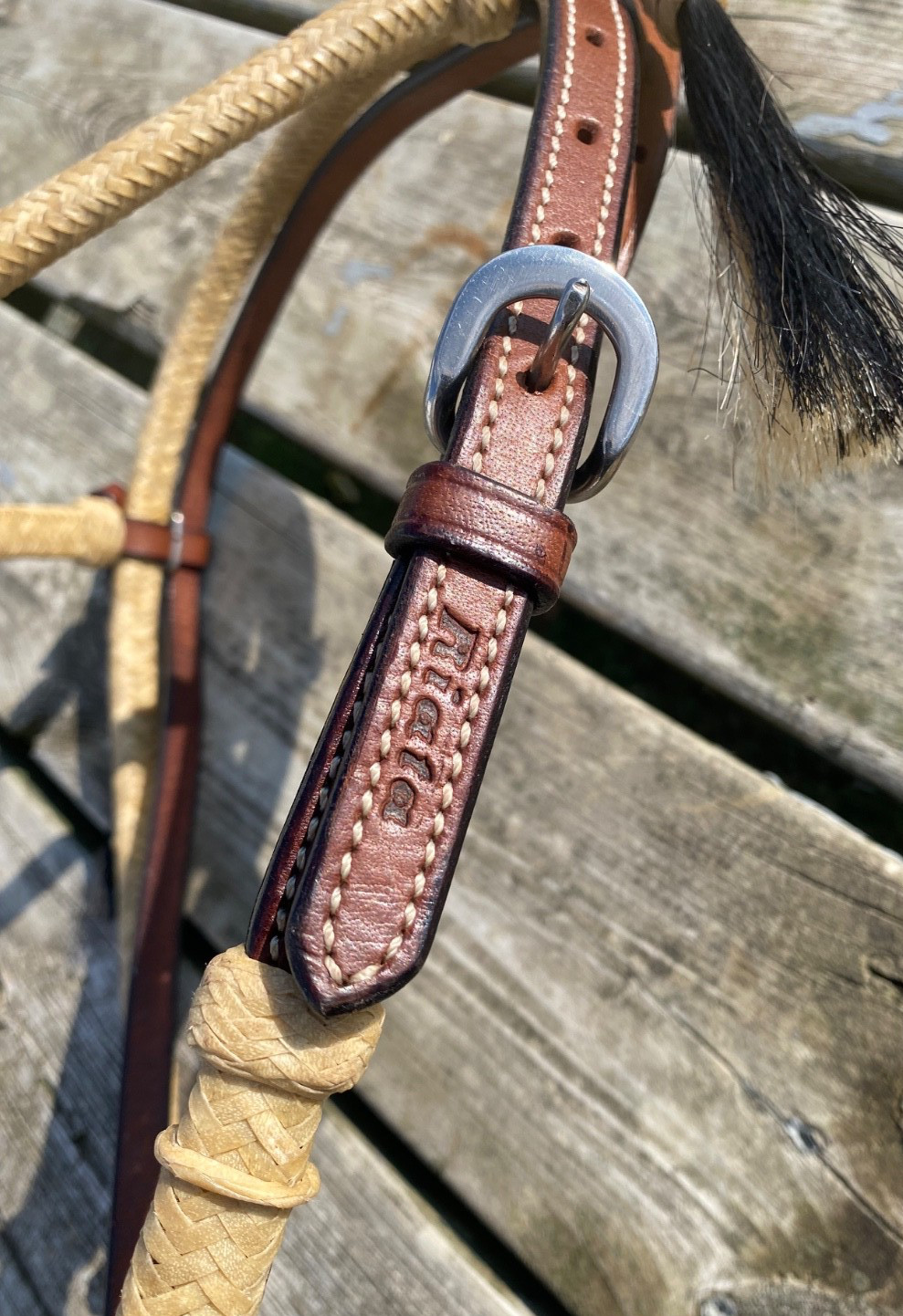 Riata leather Western quick-change browband headstall w/rawhide, horse hair
