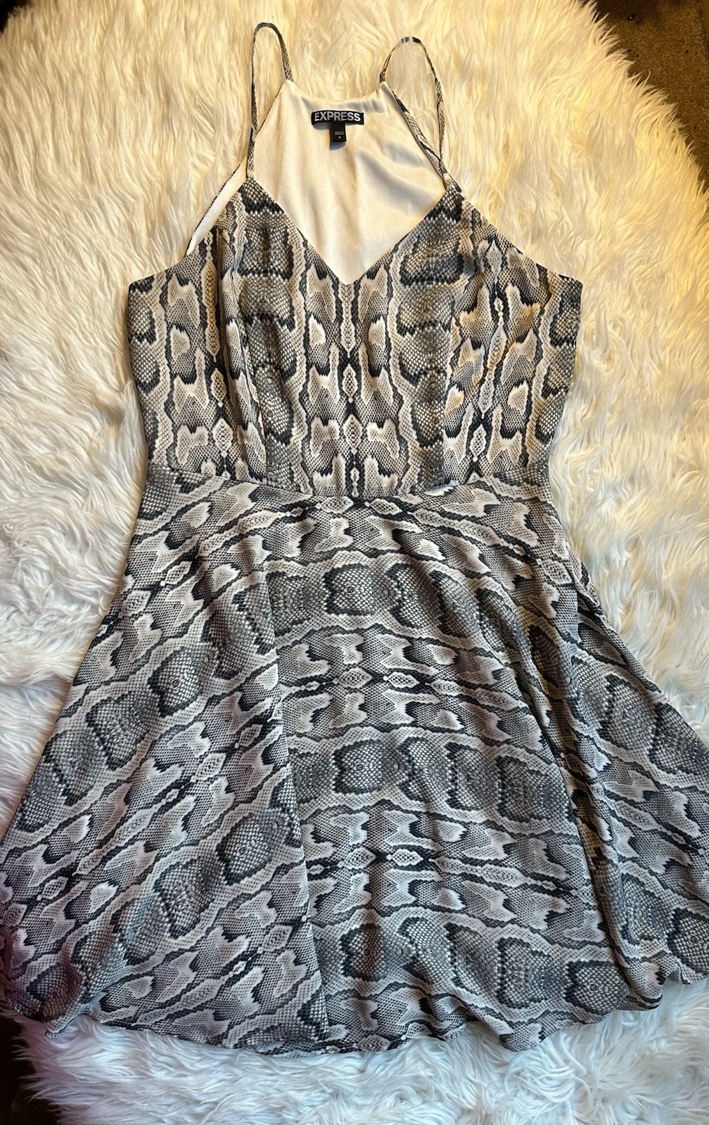 Express Python Snake Print Lined Halter Mini Dres… - image 7