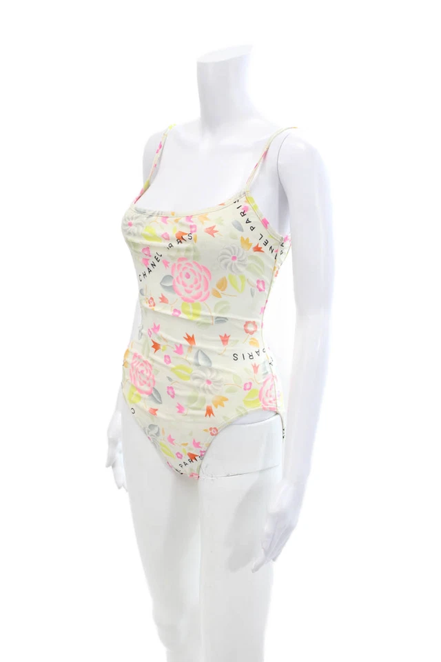 Terno de banho Chanel feminino estampa floral peça única branco multicolorido tamanho EUR 3 - Imagem 2 de 4