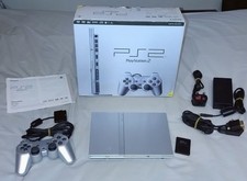 Sony PlayStation 2 Slim Satin Silver Boxed SCPH-75003 TESTED FULLY WORKING PS2