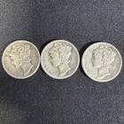 Lot Of 3 Mercury Dimes 1941, 1942, 1943 fast shipping!