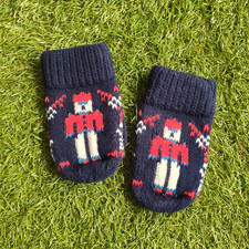Vintage Baby Toddler Knit Mittens Nutcracker Christmas Navy Blue Red Holiday