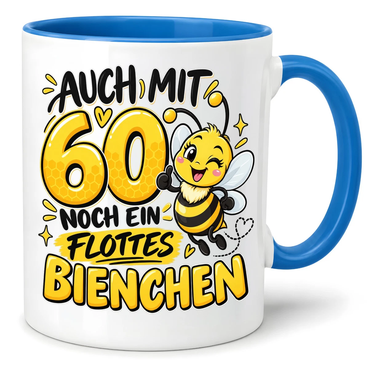 Herzbotschaft Tasse 60. Geburtstag Flottes Bienchen Geschenk für Frau