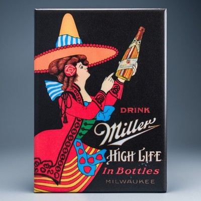 Vintage Miller High Life Fridge Magnet 3.5 x 2.5'' | Retro Witch Woman Ad Decor