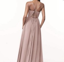Azazie Pink Long Gown Lace-Up Back Strappy Sleeveless Flowy Dress Size 14