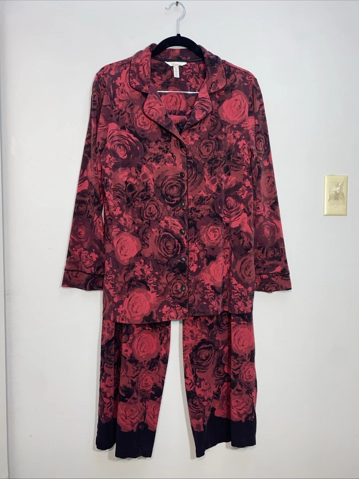 Soma пижама комплект Sz большой красный черный розы длинным рукавом карманы уютный хлопок гостиной - Изображение 4 из 4
