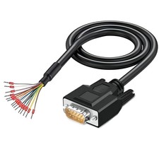 VGA Male RS232 15Pin Serial Extension Cable Gold Plated Bare Wire End 10Ft