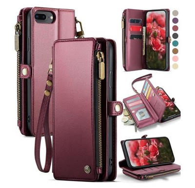 Defencase Case compatible W/iPhone 8 Plus/7 Plus RFID lock card holder wine red