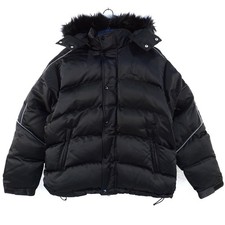 Supreme X Jordan Puffer Cappotto Invernale con Cappuccio e Dettagli Pelliccia Nero Uomo Taglia L