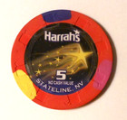 CASINO CHIP "5 NO CASH VALUE" "HARRAH'S" LAKE TAHOE, NV. lightly used 1 7/8" dia — photo 2