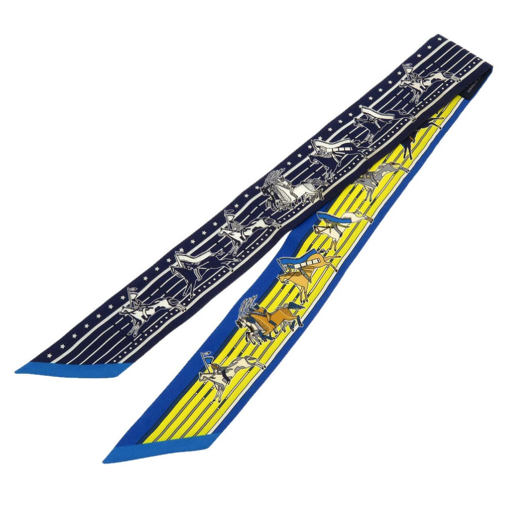 Hermes Pawnee Chief Pani La Shar Silk Blue Scarf Yellow 0138 Used