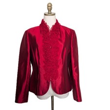Vtg Victor Costa Silk Blend Special Occasion Ruffle Jacket Size 10 Iridescent